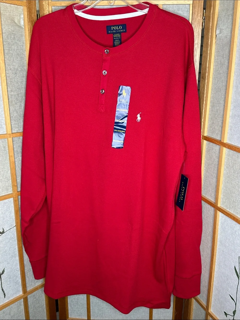 NWT Polo Ralph Lauren Red Waffle-Knit Thermal Long-Sleeve Henley Shirt Size 2XL